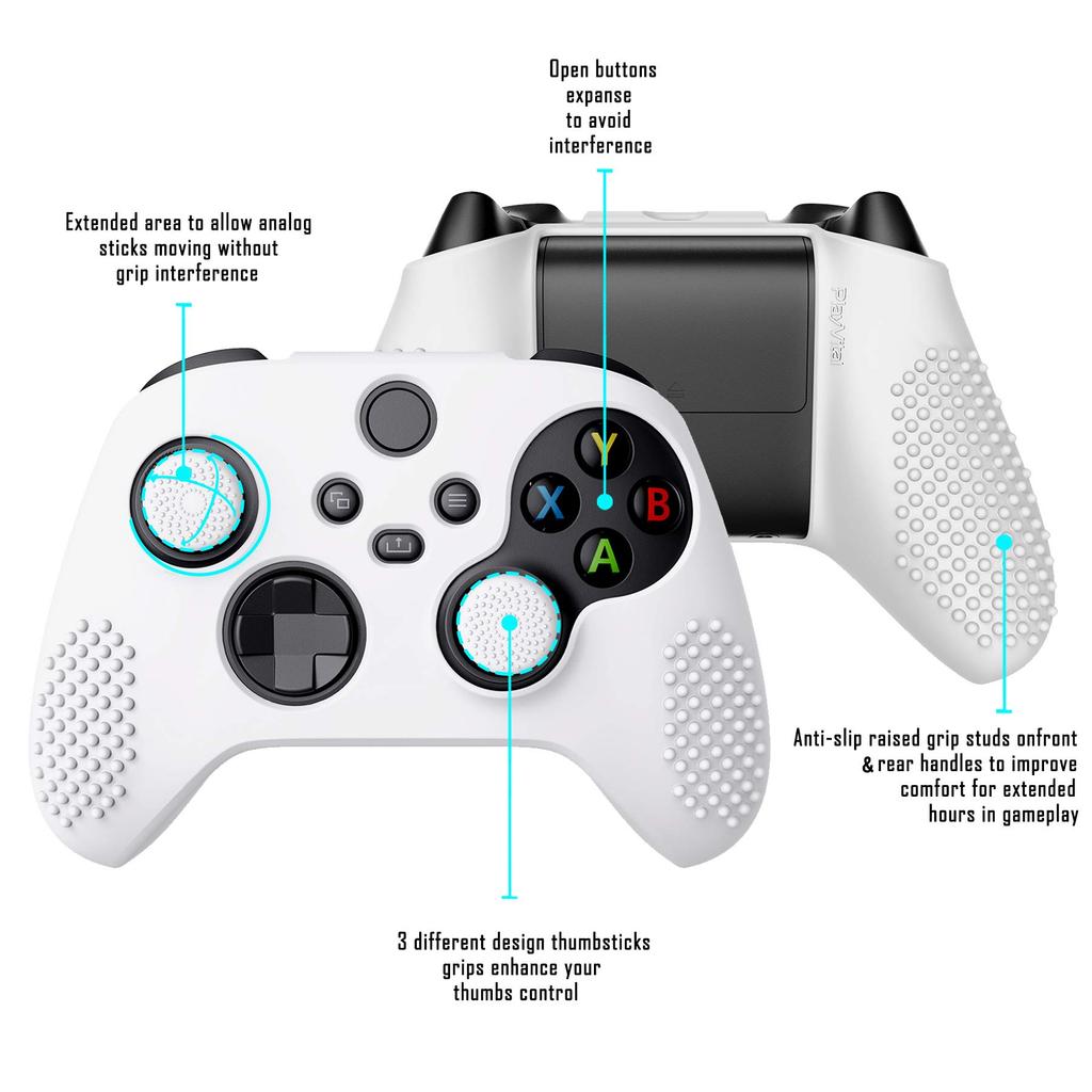 EXtremeRate PlayVital 3D Шипованный Силиконовый Чехол-Кожа с 6 Черными Накладками на Стикеры для Геймпада Xbox Series, Мягкий Резиновый Защитный Чехол для Беспроводного Геймпада Xbox Core