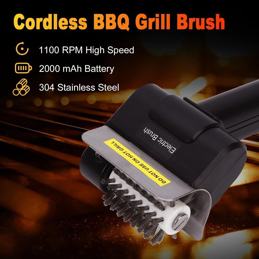 Electric Grill Brush 1100RPM Cordless BBQ Grill Cleaner Stainless Steel Bristles for Gas Charcoal Ceramic Cast Iron Grills