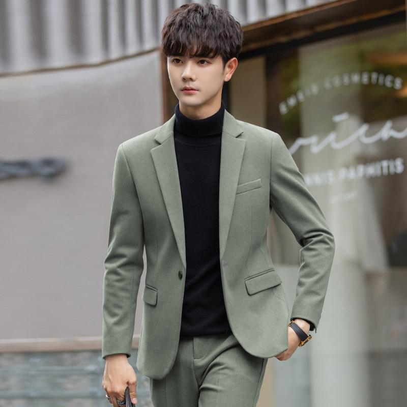 Повседневный костюм корейской версии Slim Fit Trend осень и зима мужской маленький костюм шерстяной утолщенный топ куртка