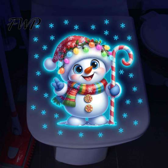 Luminous Bathroom Stickers Christmas Glow in The Dark Toilet Lid Decals, with Snowman Party Supplies for Home Santa Reindeer Penguin Snowflake,