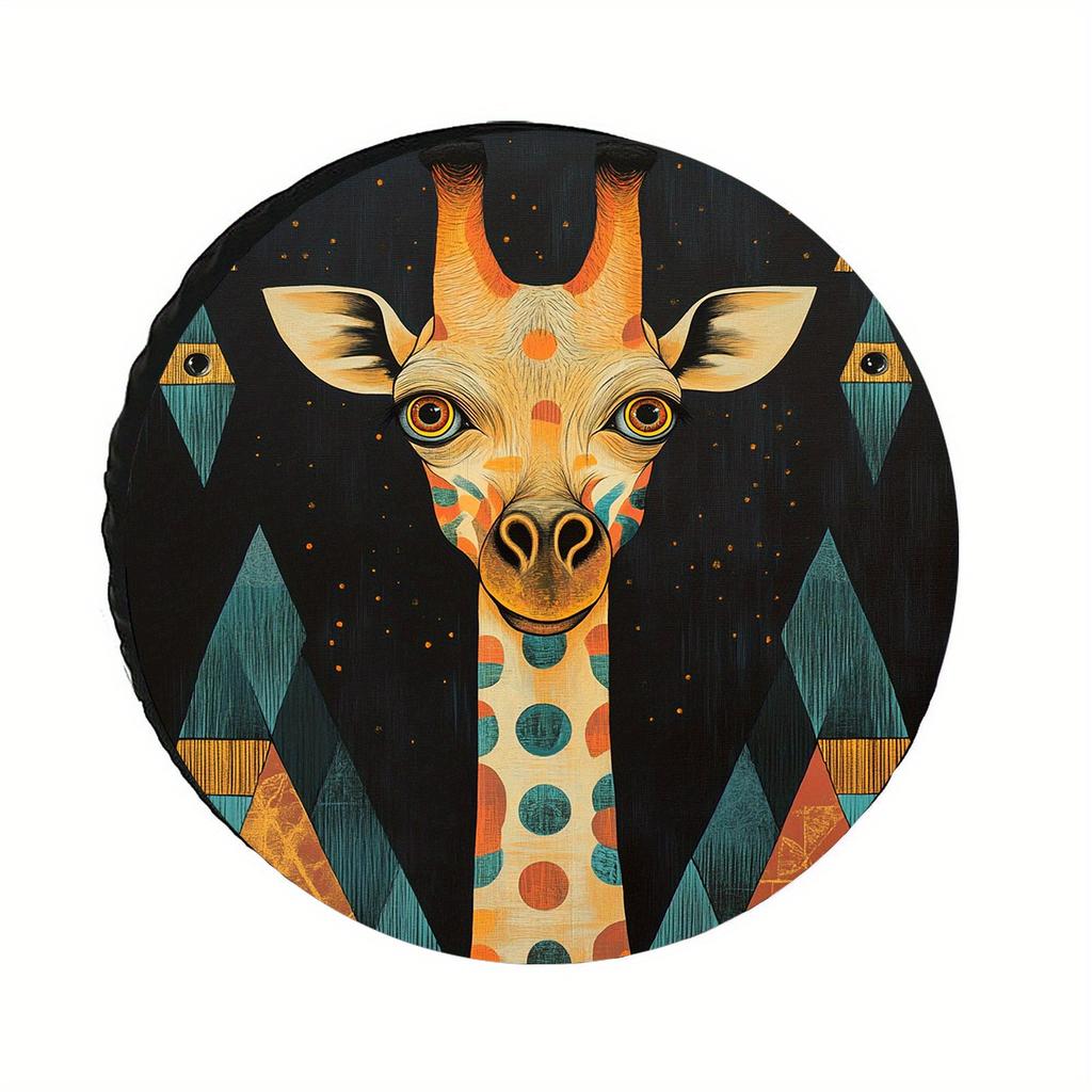 Tire Cover With Giraffe Face Design - Fit Tire Protector, Easy Installation, Durable Polyester Fabric Wheel Decoration For SUV,