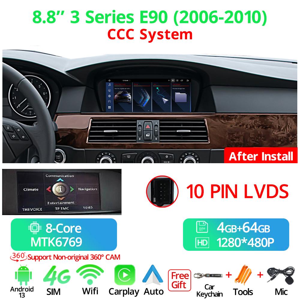 8,8-дюймовый беспроводной автомобильный радиоприемник Carplay для BMW 3 Seires E90 LHD 2006-2012 CCC CIC система Android 13 GPS мультимедийный видеоплеер FM BT