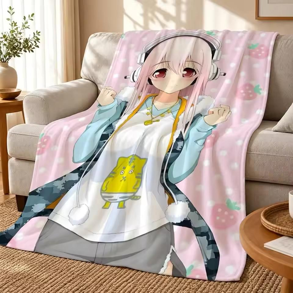 Anime, SUPER SONICO Throw 240g flannel blanket, suitable for sofas, beds, offices, exquisite gift blankets