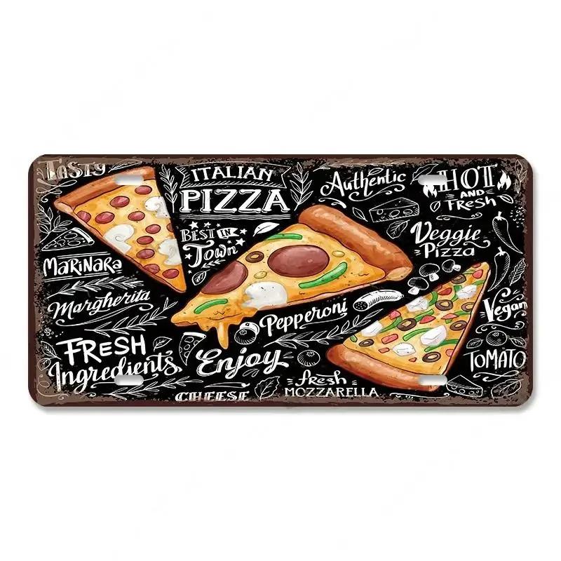 Vintage Delicious Foods Plate Metal Aluminum Sign Pizza Hot Roll Sandwich Donuts Metal Poster Home Cafe Restaurant Wall Decor