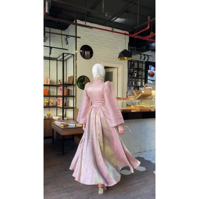 Атласные длинные платья с рукавами-фонариками и длинными рукавами с тонкими завязками