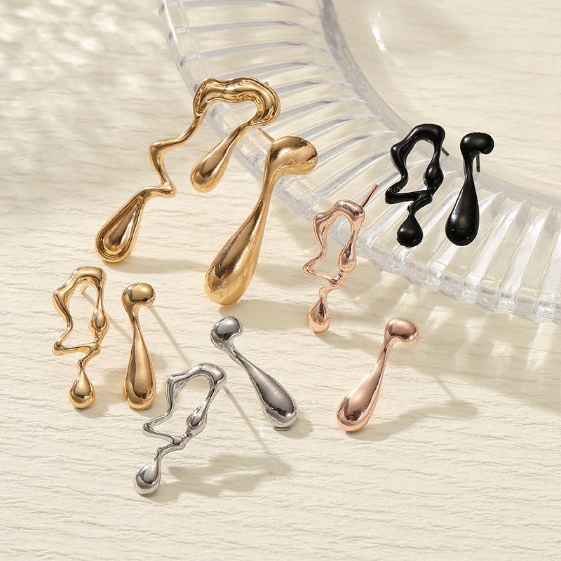 European and American jewelry liquid irregular geometric stud earrings sweet and cool personality design sense simple alloy water drop earrings
