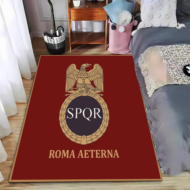 Roman Eagle SPQR Carpet with 'Roma Aeterna' Text in Red Style Suitable for use as an anti-slip for living room bedroom sofas