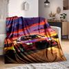 1pc Drift Car, Sunset Blanket Lightweight Flannel Blanket Throw Blanket For Sofa, Bed, Travel, Camping, Livingroom, Office, Couch