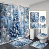 4Pcs Bathroom Shower Curtain Set Christmas Tree Snowflake Print Bathroom Curtain With 12 Hooks Non Slip Rugs Toilet Cover Mat Bathroom Partition