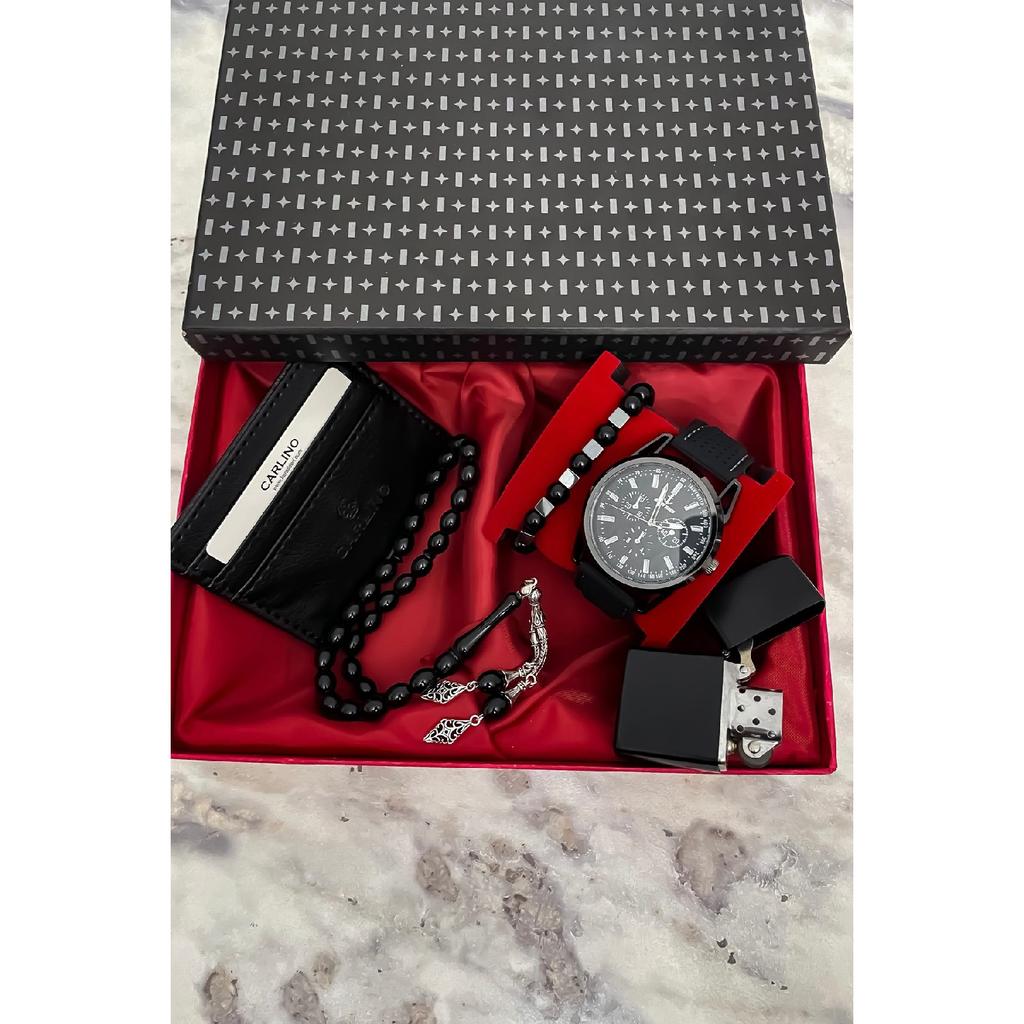 Men's Watch Card Holder Belt Wallet Prayer Beads Bracelet Suit Combination Set Gift For Lovers Engagement Special