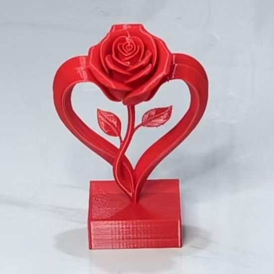 Heart Shaped Rose Statue, 3D Printed Eternal Love Flower Art, Romantic Resin Sculpture for Home Decor, Valentine's Gift for Women