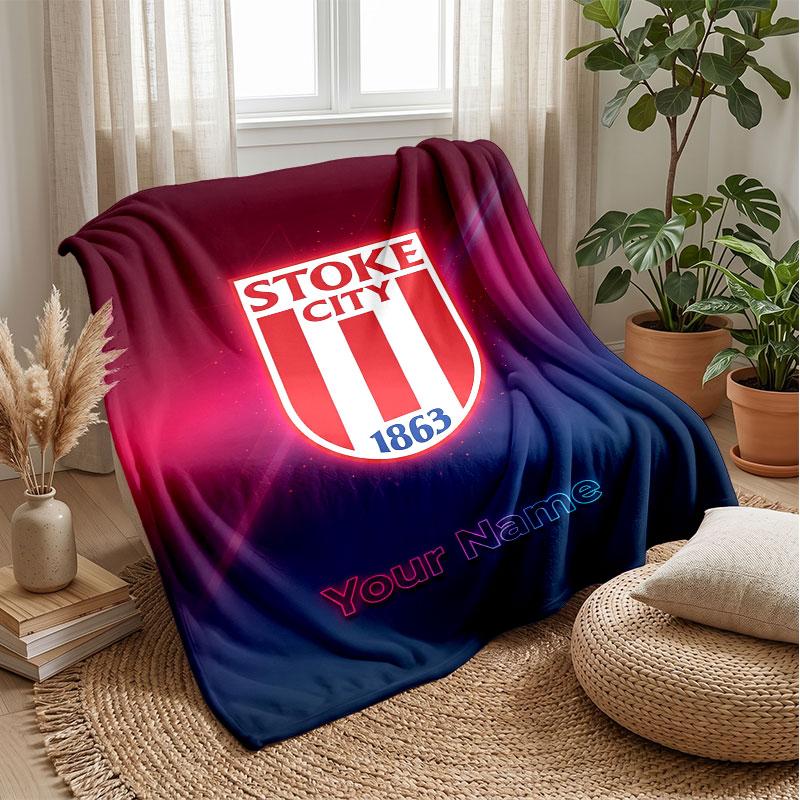 Фланелевое одеяло Stoke City FC с индивидуальным текстом и логотипом футбольного клуба Мягкое флисовое покрывало на диван или кровать Персональный подарок для дома