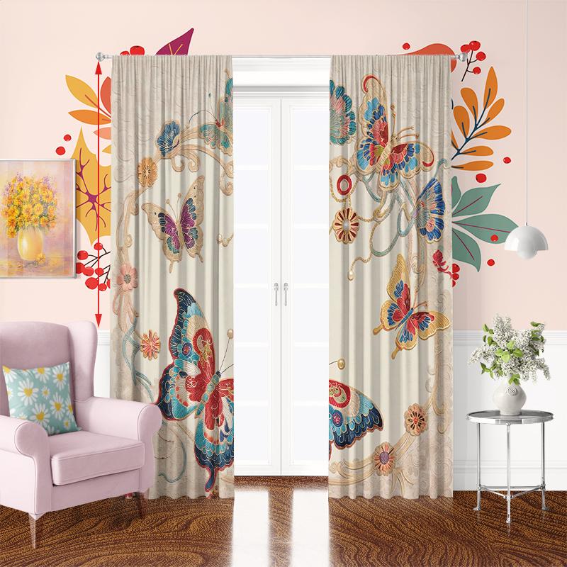 2Pcs- Butterfly - Printed curtain -100% polyester material, suitable for bedroom curtains and living room decoration.