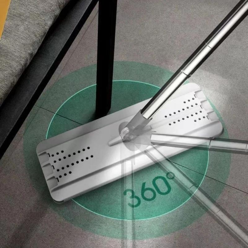 Вращающаяся на 360° швабра для сухой и влажной уборки Плоская швабра с отжимом и ведром Сильная адсорбция Без ворса Супер-пятновыводящая швабра