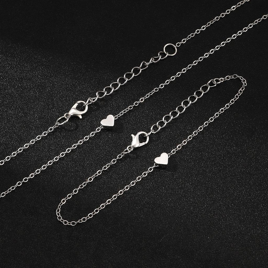 European and American hot-selling necklace bracelet set, versatile collarbone chain, heart-shaped necklace bracelet, simple peach heart item jewelry