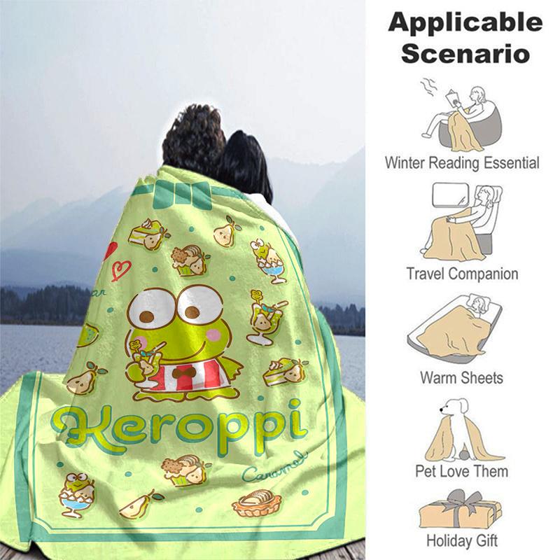 1pc Keroppi's Sweet Adventure Blanket, Soft and Warm Home Decorative Throw Blanket for All Seasons, Living Room, Travel, Camping, Car Blankets, Beach,