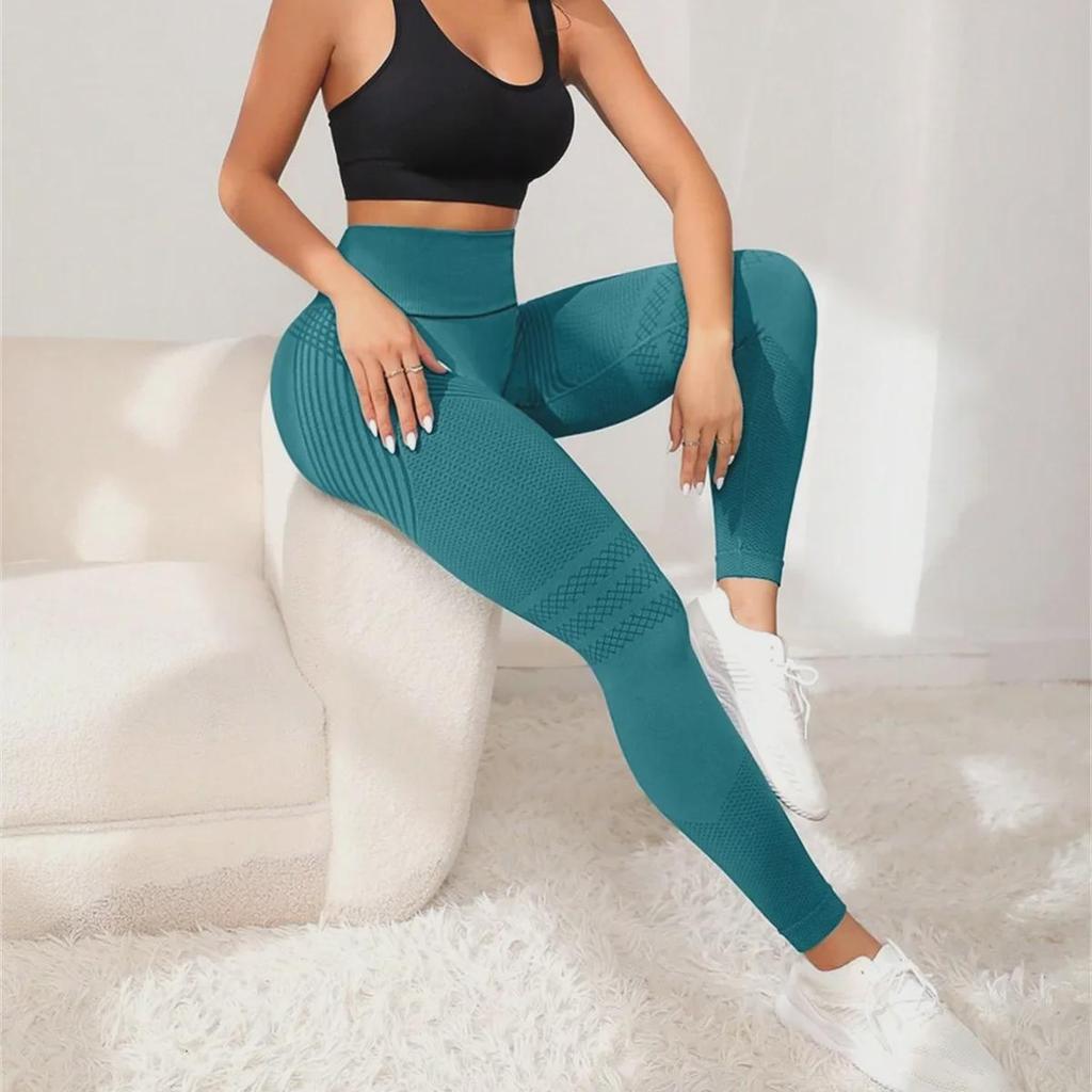 Штаны для йоги с высокой талией персикового цвета на бедрах — женские, быстросохнущие, эластичные, для фитнеса и спорта