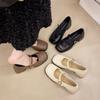 French Retro Square Head Mary Jane Shoes One-Word Leather Shoes Skirt Shallow Mouth Single Shoes Women'S British Style