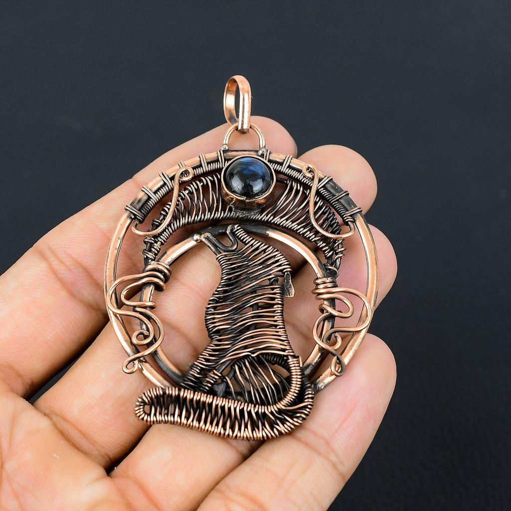 Лабрадорит, драгоценный камень, чистая медная проволока, обернутая подвеской ручной работы, ювелирное изделие, подарок