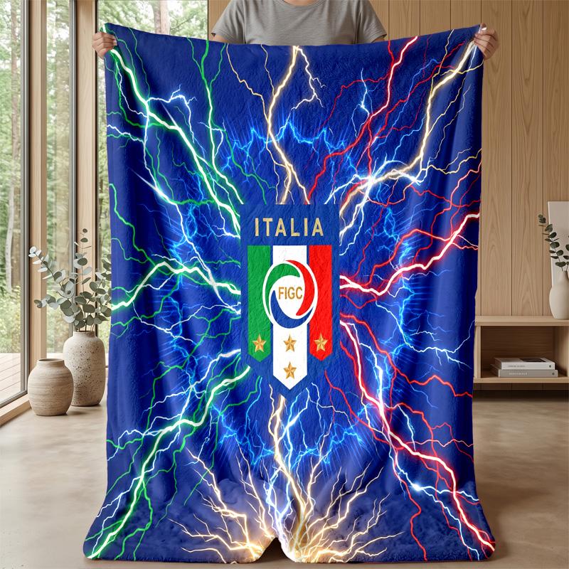 Italy Football Printed Flannel Blanket Skin Friendly Warm Decorative Throw for Indoor Couch Bed Daily Use