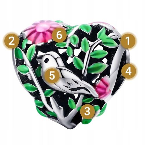 Heart Charms Nightingale Bird Pr 925 Bead S925 Pendant