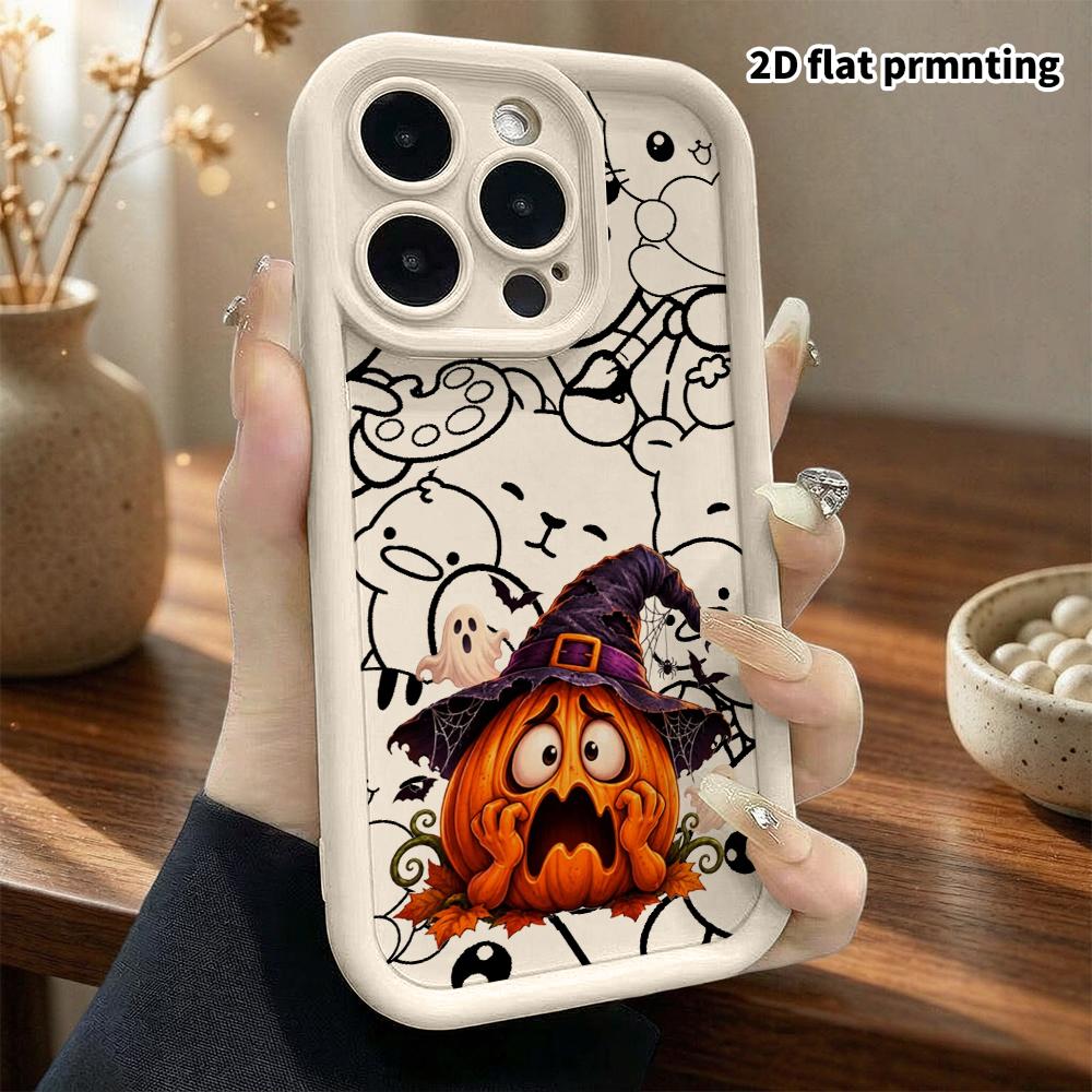 Phone case: 2D flat design, suitable for iPhone 18 17 16 15 14 13 Pro protective case, scared pumpkin, perfect Christmas and Halloween holiday gift