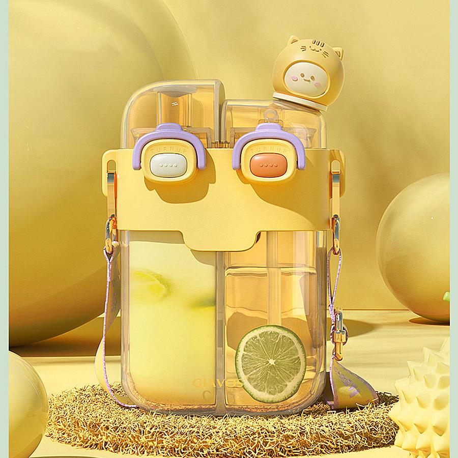 1 шт. 17,92/26,37 унц. Портативная герметичная бутылка для воды с двумя отсеками, соломинкой и ремешком для школы, спорта и путешествий - Оставайтесь гидратированными в дороге!