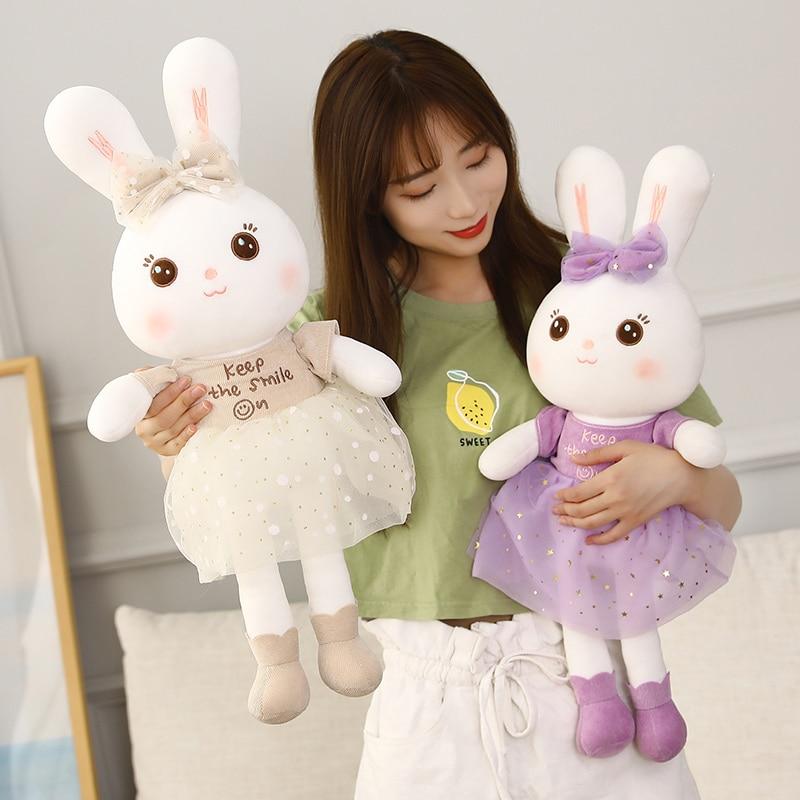 Kawaii длинные ушки кролика, плюшевые игрушки, прекрасный мягкий кролик, одежда, юбка с вуалью, подушка, мягкие куклы для детей, подарок на Рождество для девочек
