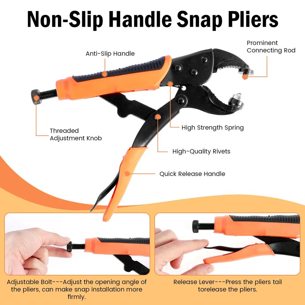 60Sets Snap Fastener Tool Kit Heavy Duty Snap Button Tool Kit with Adjustable Snap Pliers Metal Snap Buttons Marine Snap Kit