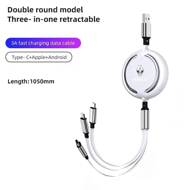 2026 Hot For Renault Interior Stickers Car 3 In 1 Retractable Micro Data Wire USB Type C Fast Charging For Renault Megane 2 3 4