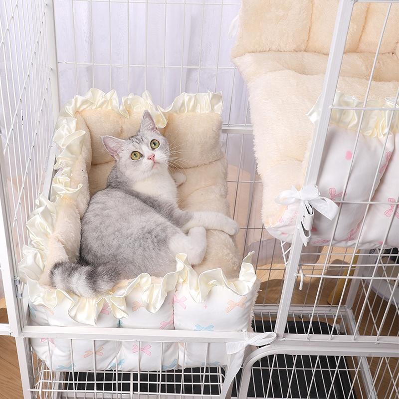 Осень Зима Корейский Стиль Цветочный Бордюр Собаки Кошка Кровать Съемный Стирающийся Теплый Милый Коврик для Питомцев Четыре Сезона Универсальные Товары для Питомцев