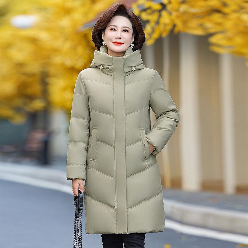 Middle-aged and Elderly Mothers' Down Jacket Women's Mid-length Winter New Thickened Large Size Hooded Jacket