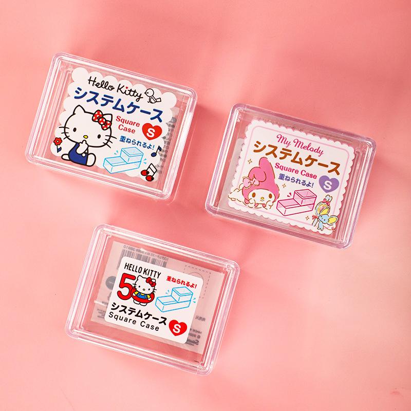 Kawaii Sanrio Hello Kitty Cinnamoroll Cotton Swab Jewelry Storage Box Melody Kuromi Cute Cosmetics Sundries Press Organizer Boxs