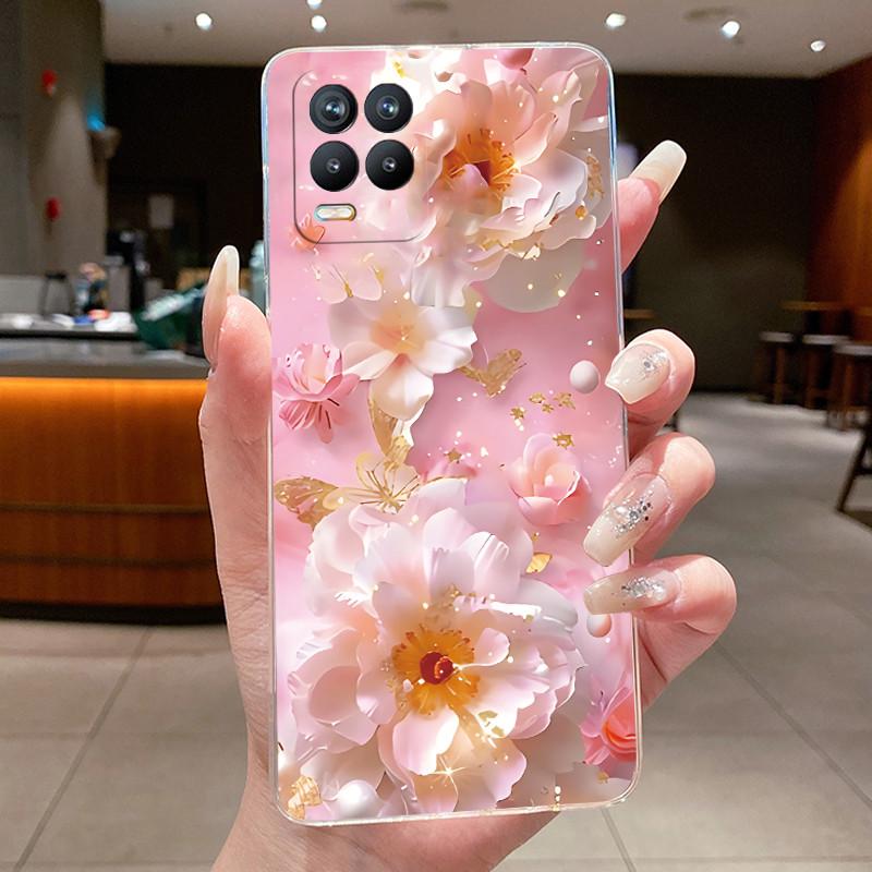 Soft Clear Silicone Casing For Realme 8 4G RMX3085 Phone Case Realme 8 Pro RMX3081 Cover Fashion Flower Butterfly Pattern Coque
