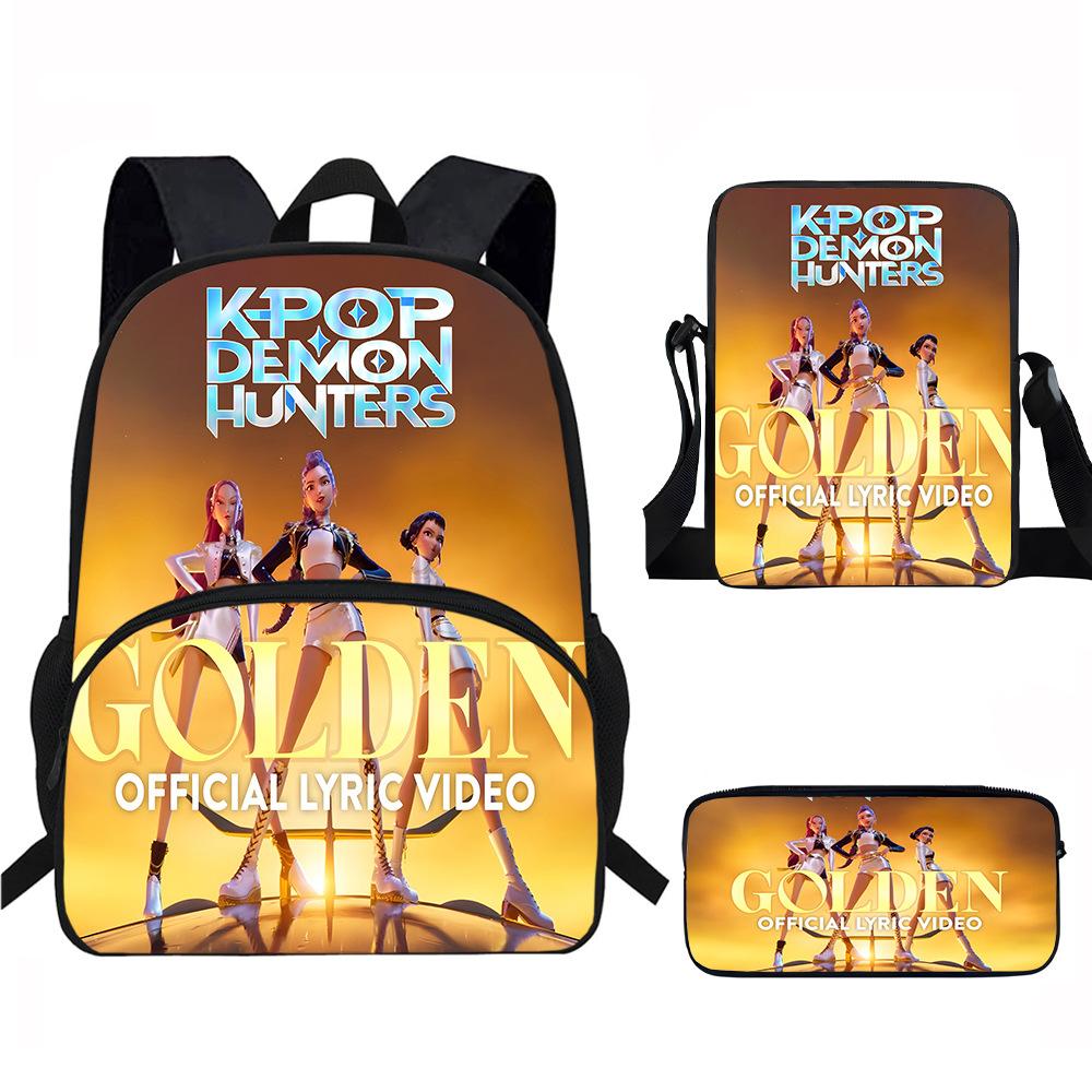 K-Pop Demon Hunters 3-Piece Student Backpack Set Anime-Themed Trendy Printed Backpack Set
