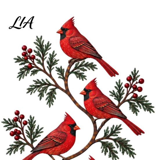 Sturdy Metal Lawn Ornaments Bird Wall Decor, Red & Chickadee Sculpture with Branches and Whimsical Garden Decorations Berries, 2D Iron Art Hanging