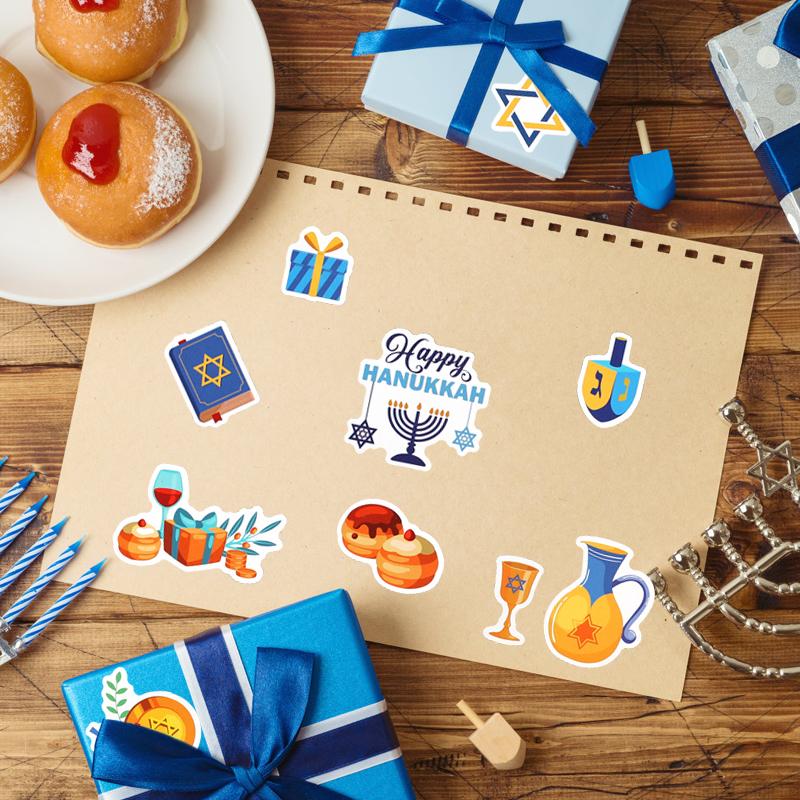 6/12 листов наклеек Happy Hanukkah еврейские свечи бумажные этикетки для подарочной коробки украшения своими руками детские принадлежности для вечеринки в честь Хануки