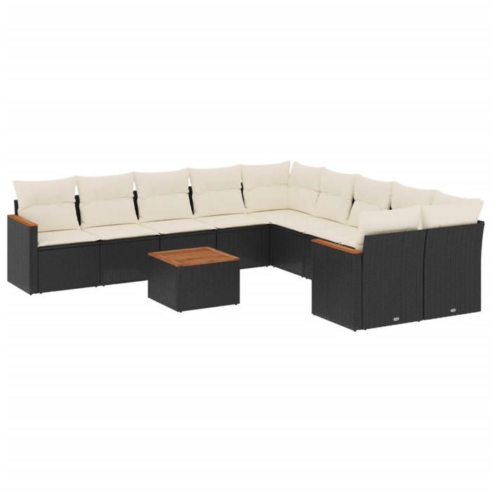 VidaXL Salon de Jardin avec Coussins 11 pcs, Canapés de Terrasse, Ensemble de Meubles de Patio, Mobilier d'Extérieur, Noir 3258759