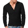 Men's Spring and Autumn Vintage Long-sleeved T-shirt Casual Button V-neck Slim Solid Color T-shirt
