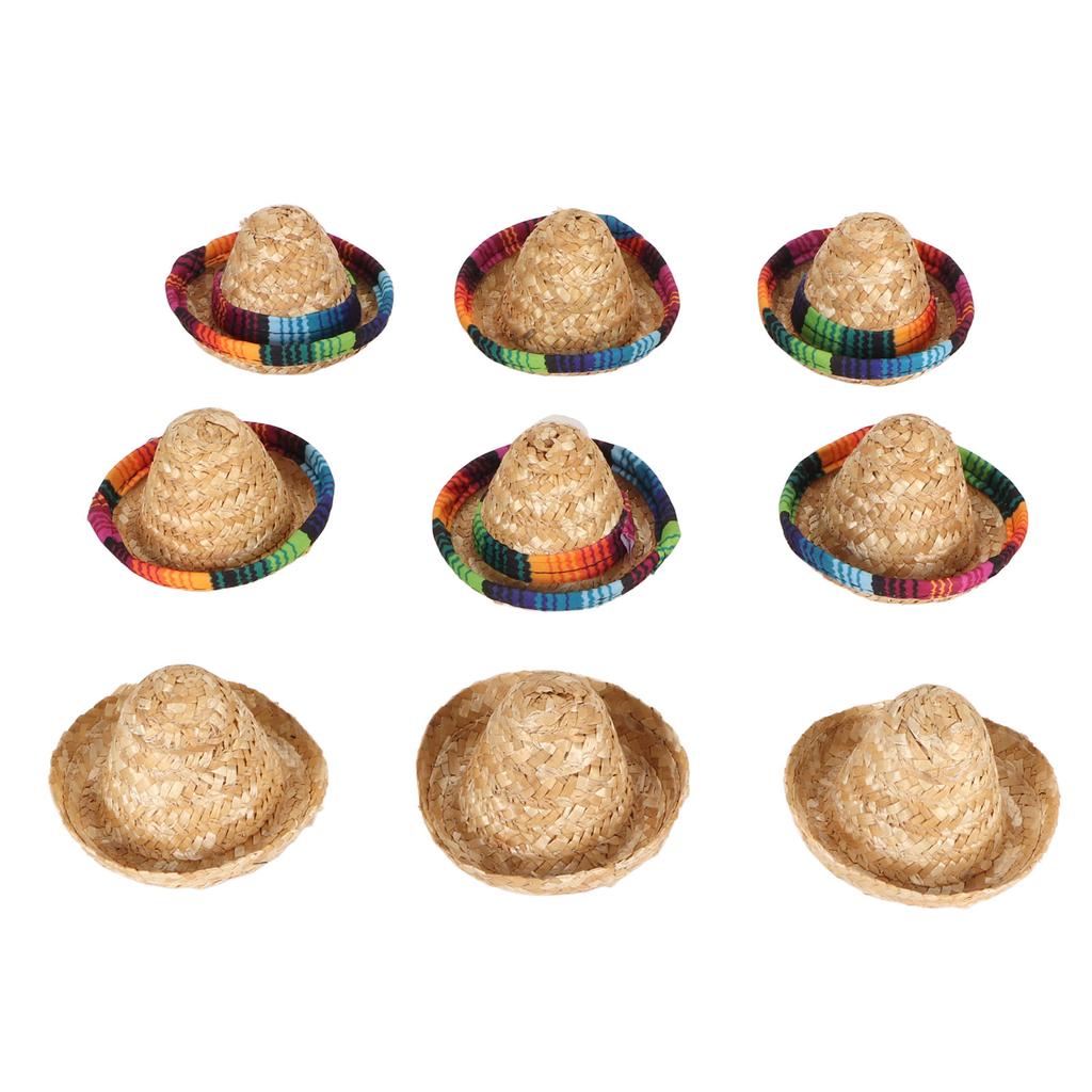 9Pcs Mini Mexican Hat 3 Different Type Mini Mexican Party Hat Small Straw Wine Bottle Cover Hat for