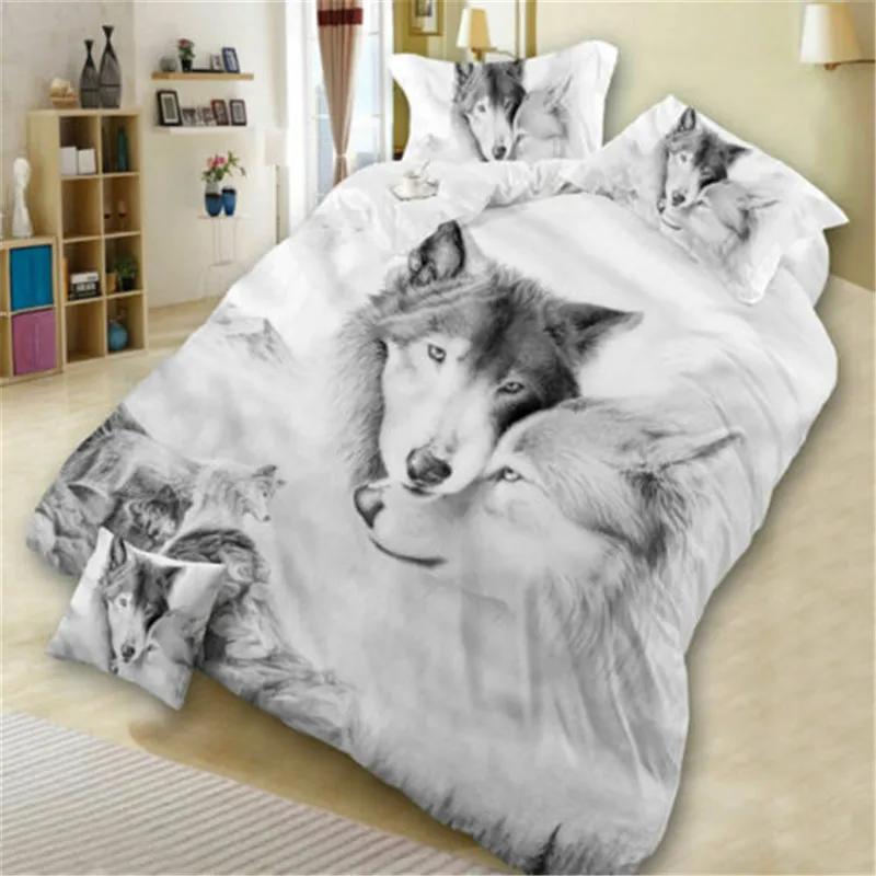 3D Cute Wolves Cat Dog Print Bedding Set Cute Duvet Quilt Cover Wild Animal Tribal Bed Cover With Pillowcases Custom Bed Linen