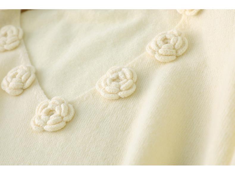Silk Wool 3D Floral Patchwork Sweater: Women's Autumn/Winter Crochet Knitwear
