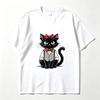 Cartoon Black Cat Bow Graphic Tee Casual Summer Short Sleeve Oversized T Shirt Cute Kitten Print Street Unisex Y2k Top Harajuku