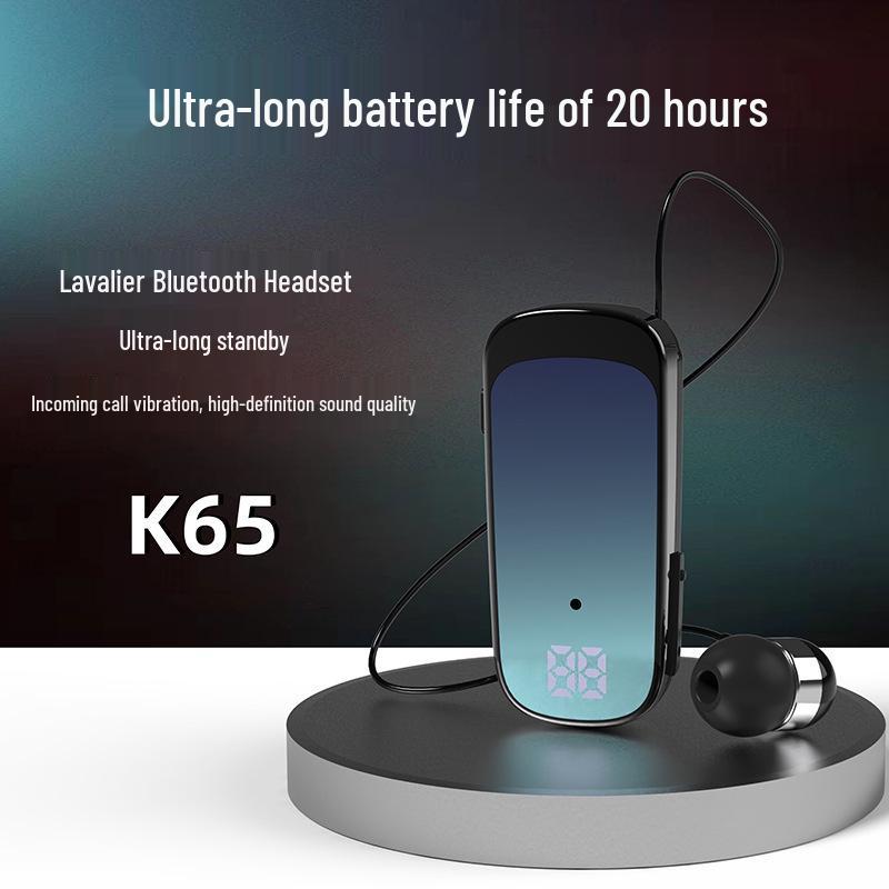 K65 Одноухий Bluetooth-гарнитура-клипса для спорта: Выдвижной, С шумоподавлением, Длительное время ожидания, Вибрация при вызове.