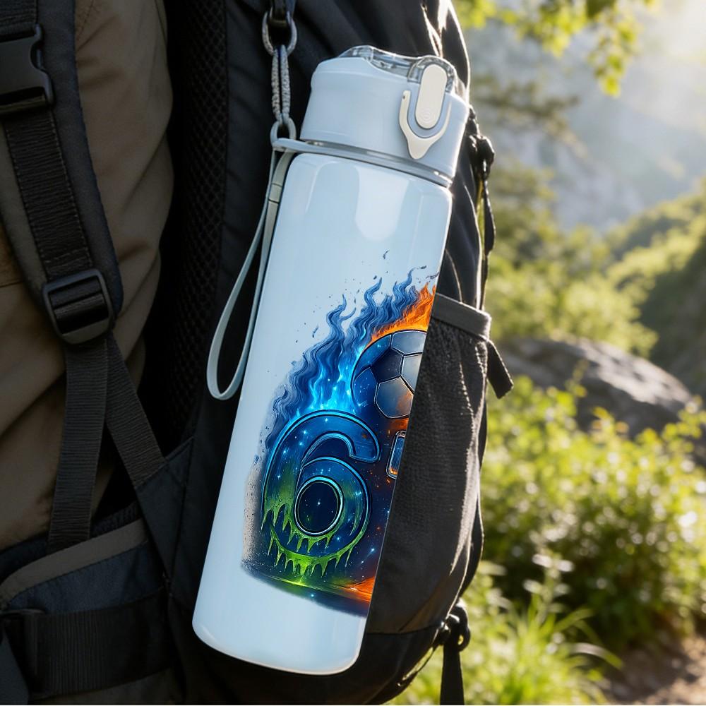 1PC Fiery Number Seven Art 750ml Color Plastic Sports Water Bottle Leakproof Flip Straw Lid Suitable for Sports Office Home Use