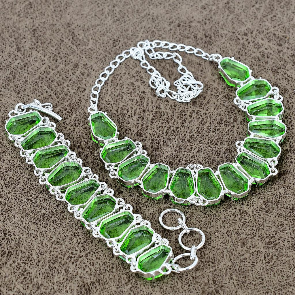 Peridot Gemstone Handmade 925 Sterling Silver Jewelry Set KKG-452