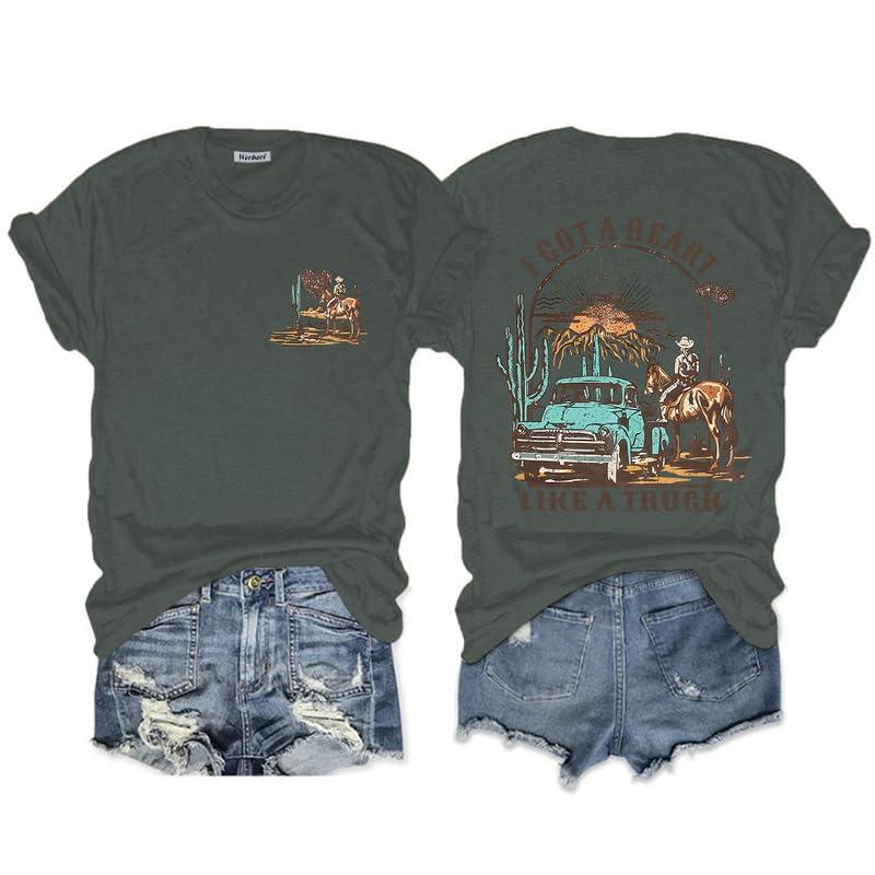 New Women's Clothing, Fashion Crew Neck, Digital Printed Western Style Short Sleeve T-Shirt