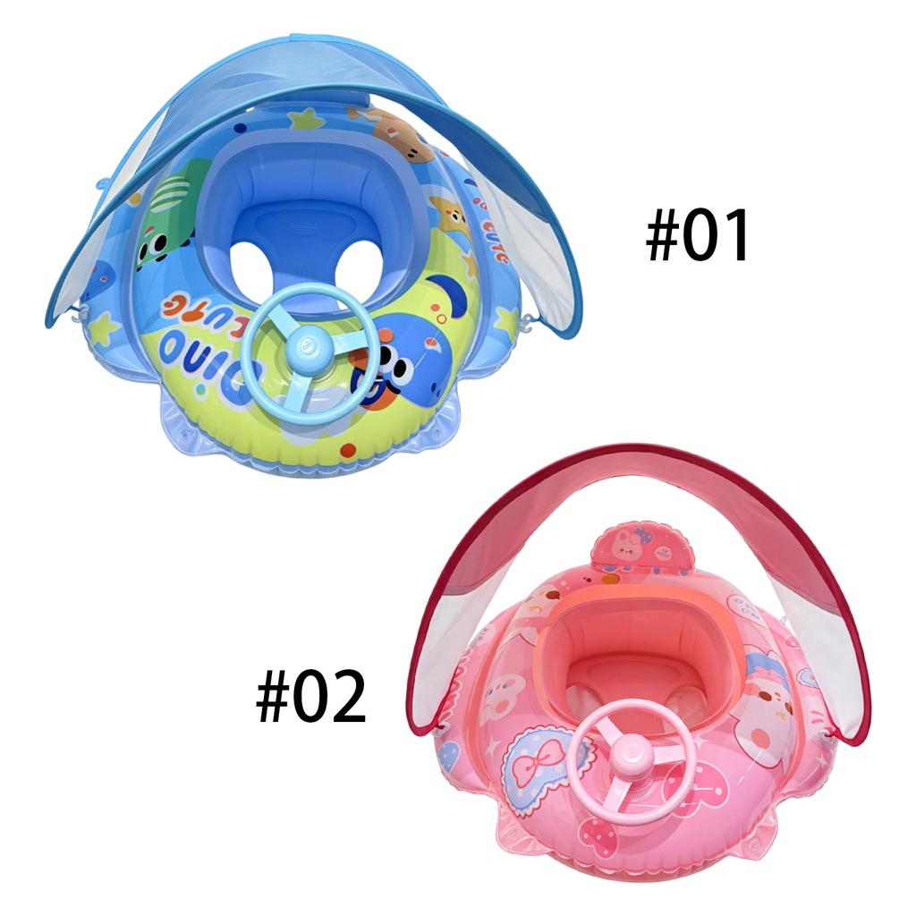 PVC Upgraded Inflatable Baby Pool Float with Canopy and Anti-Tip Seat with Steering Wheel Baby Beach Essentials for 6-36M