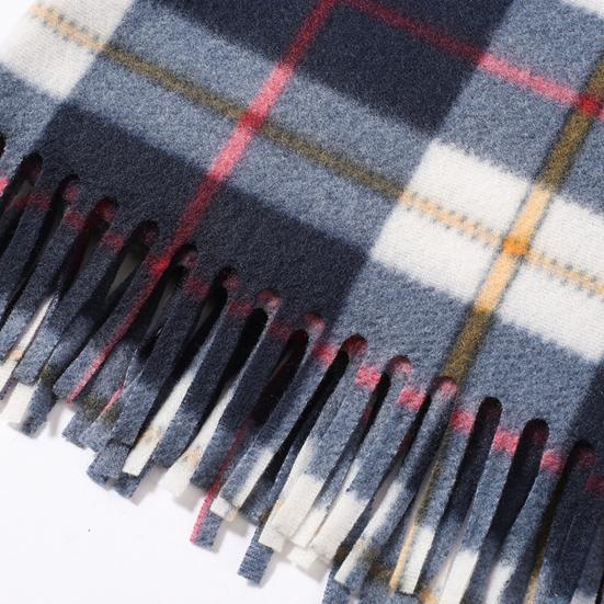 Double-Sided Velvet Scarf With Tassel Decoration Plaid Print Autumn Winter Warm Cashmere-Like