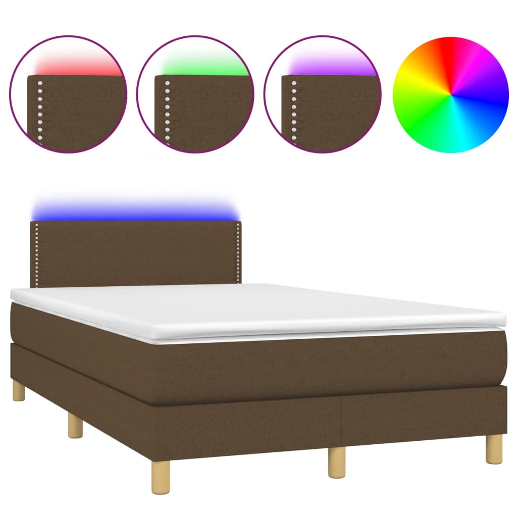 Box Spring Bed with Mattress & LED Dark Brown 120 x 190 cm Fabric